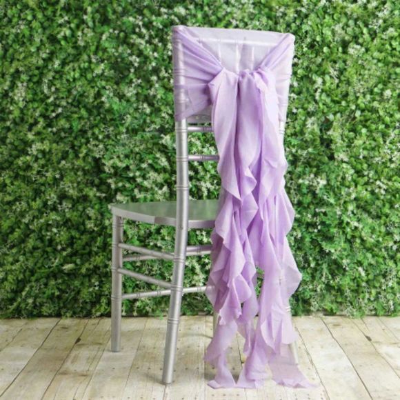 1 Set Lavender Lilac Chiffon Hoods With Ruffles Willow 250 Chair Sashes - Picture 1 of 3